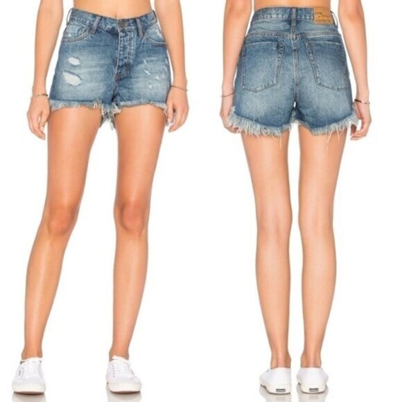 Free People One Teaspoon High Waist Bonita Jeans Short fringe Distressed Cutoffs - Picture 1 of 15
